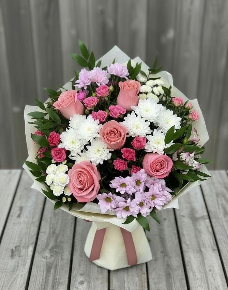 Букет цветов из: Альстромерии, Гвоздики, Розы и Хризантемы в Завьялово