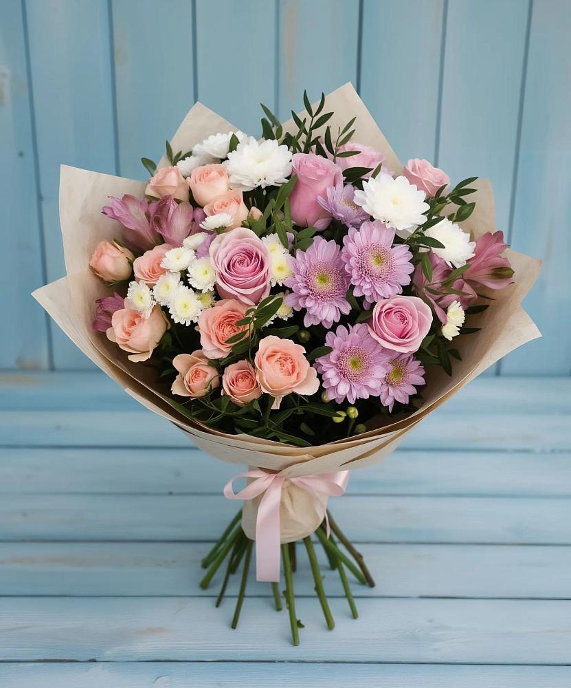 Букет цветов из: Хризантемы, Розы и Альстромерии в Завьялово