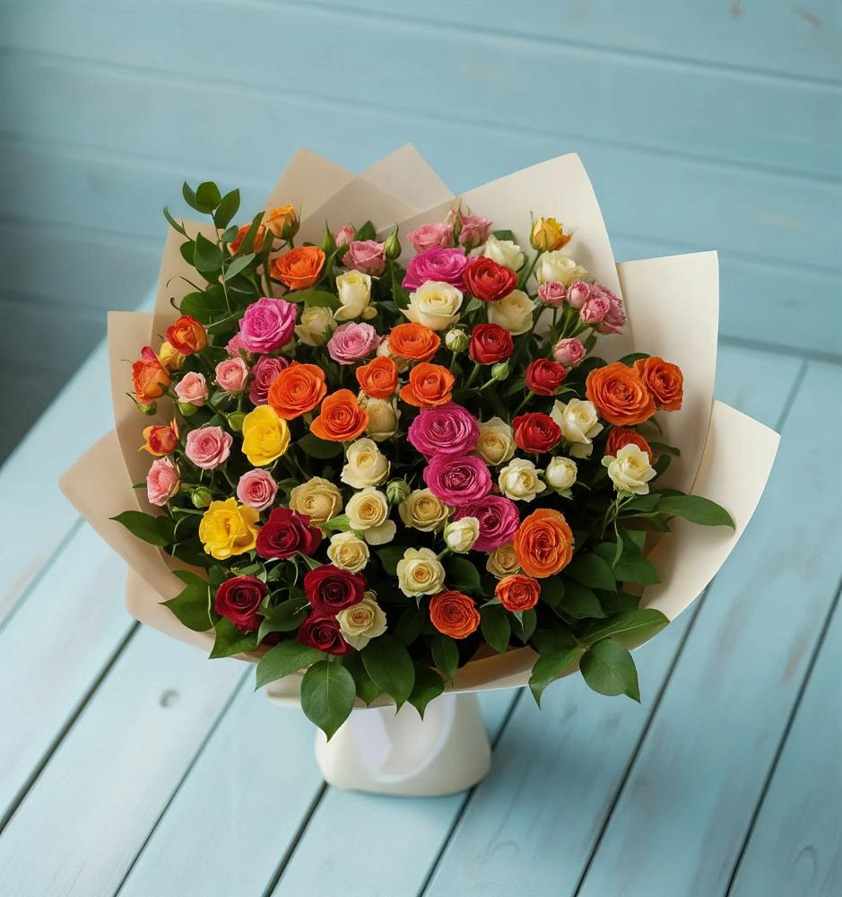 Букет Микс из разноцветных кустовых роз в Завьялово